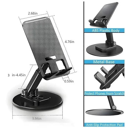 360° Foldable, Adjustable, Universal Mobile Stand | Flexible Mobile Holder - METAL BASE