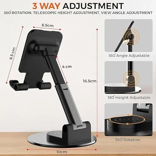 360° Foldable, Adjustable, Universal Mobile Stand | Flexible Mobile Holder - METAL BASE