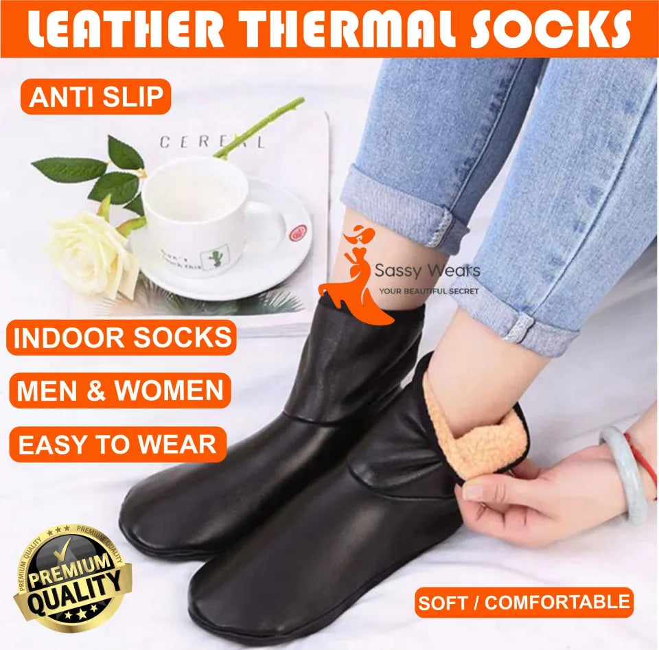 Winter Warm PU Leather Non-Slip Socks  For Men Women