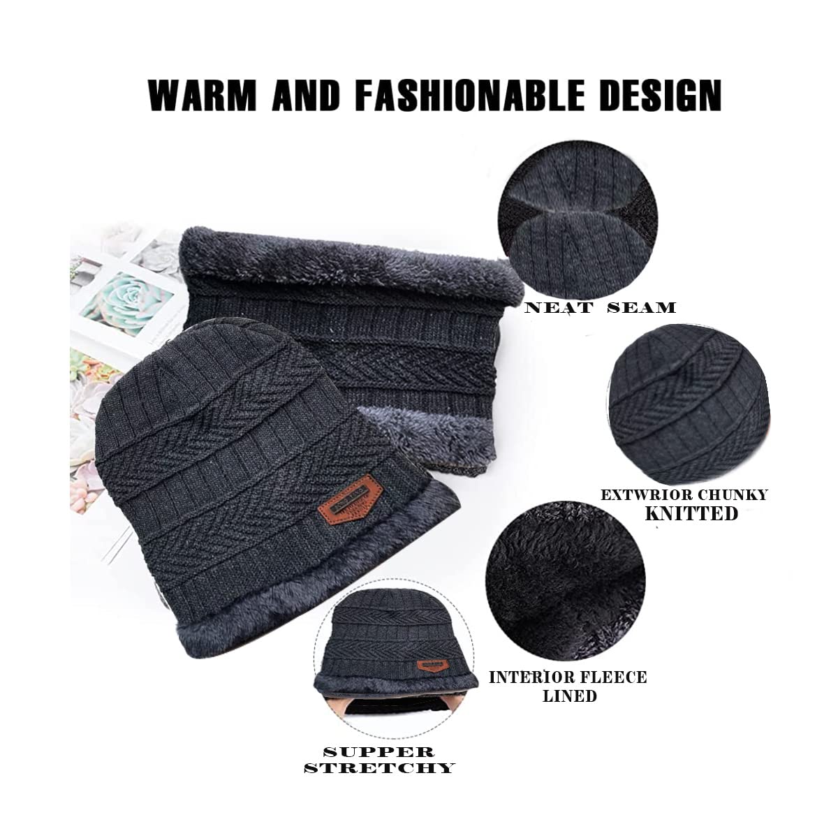 2 Pcs Unisex Beanie Hat & Scarf Set For Winter