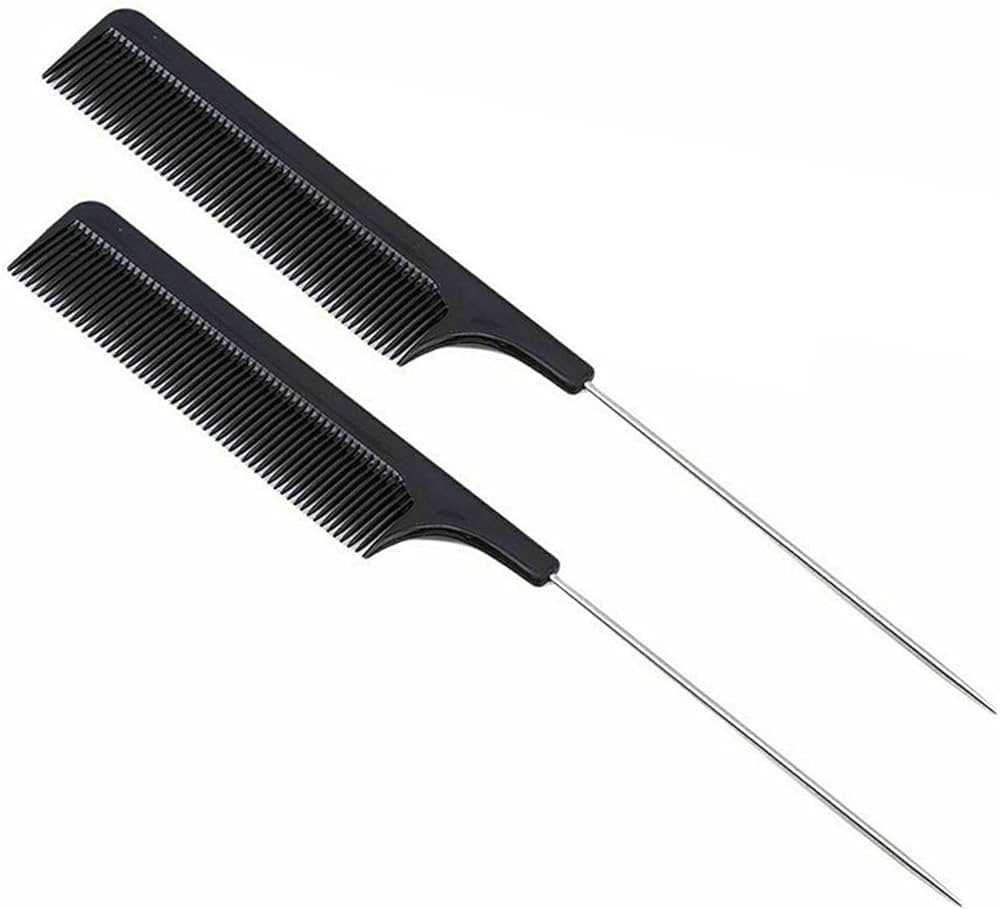 2PC Fine Teeth Tail Comb in Black