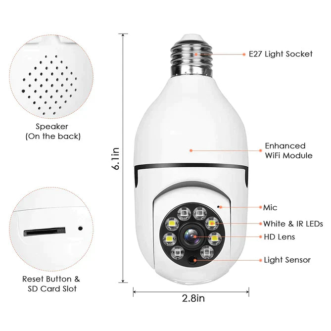 HD Light Bulb Security Camera With Motion Sensors