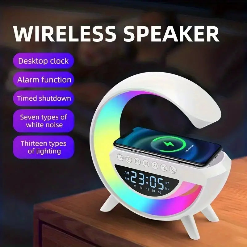 NEW INTELLIGENT LED TABLE LAMP, 4 IN 1 WIRELESS CHARGER, SPEAKER, CLOCK, LIGHT LAMP