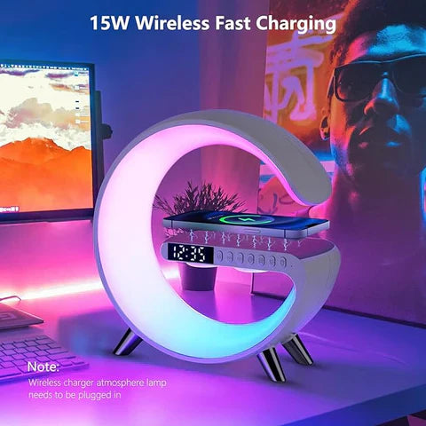 NEW INTELLIGENT LED TABLE LAMP, 4 IN 1 WIRELESS CHARGER, SPEAKER, CLOCK, LIGHT LAMP