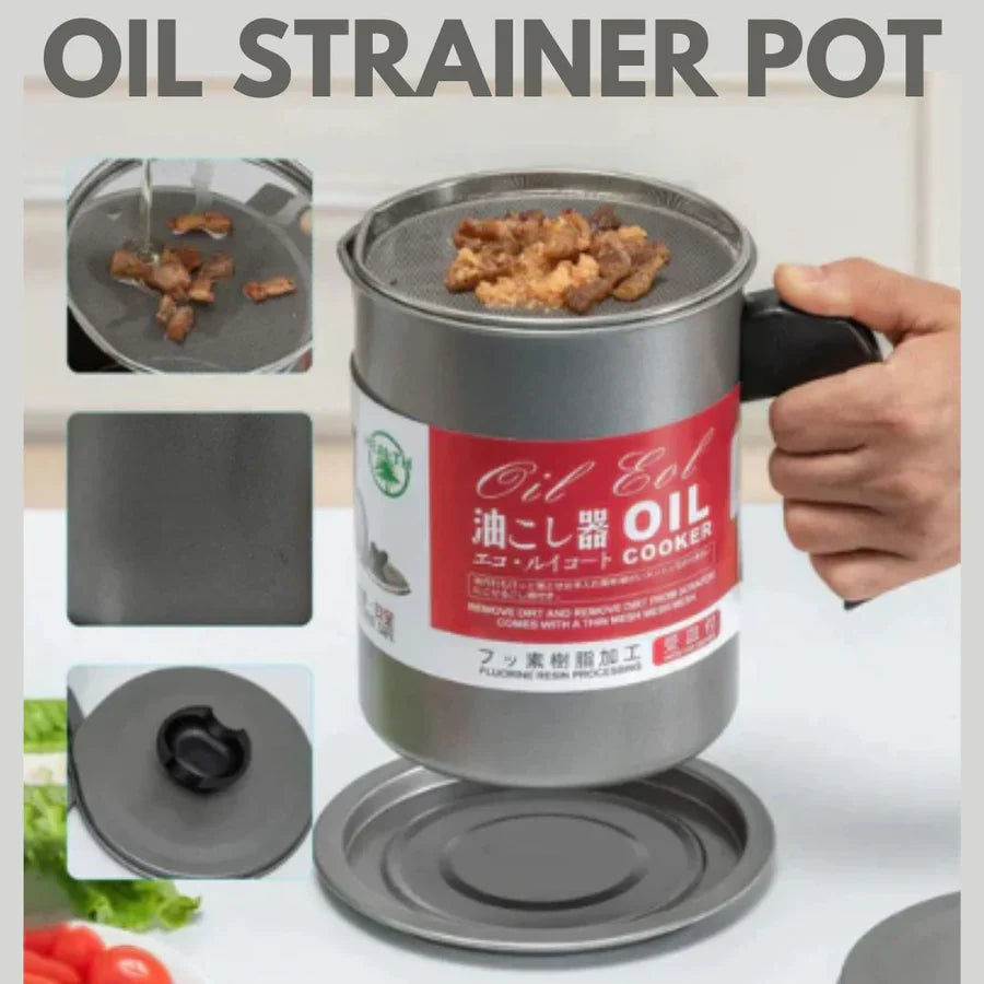 Oil Filter Pot With Strainer Frying Oil Filter Container - 1.4L