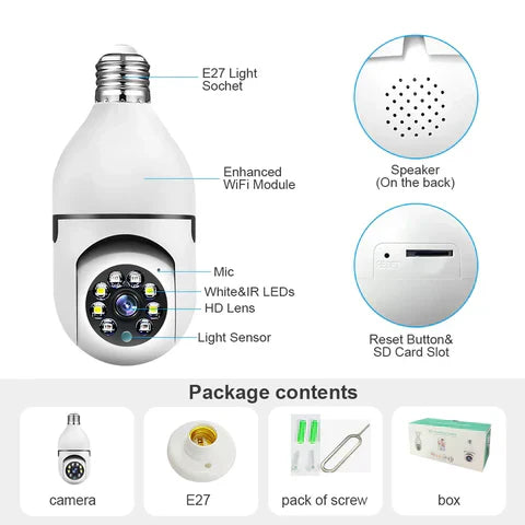 HD Light Bulb Security Camera With Motion Sensors