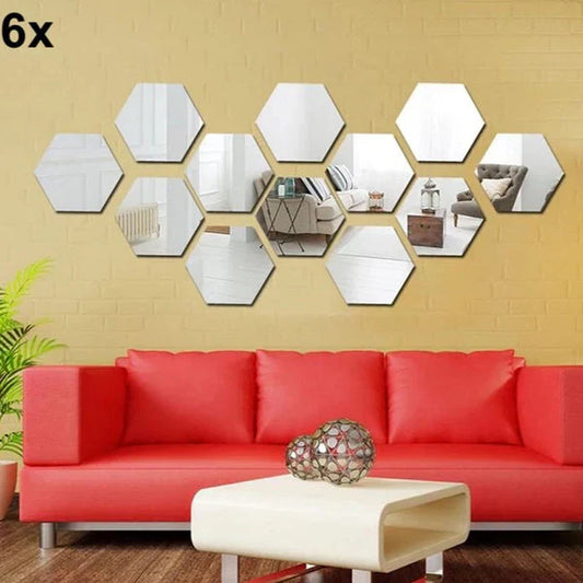 6x Acrylic Hexagon wall Decor Mirror