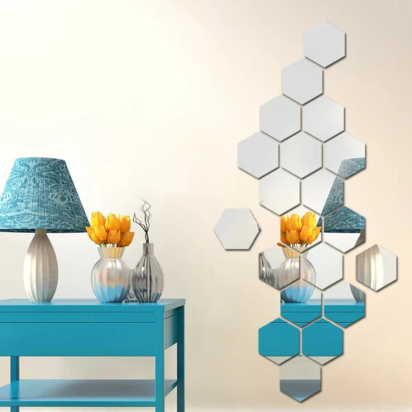 6x Acrylic Hexagon wall Decor Mirror