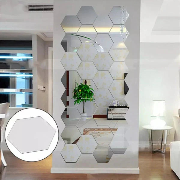 6x Acrylic Hexagon wall Decor Mirror