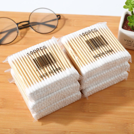 100pc wooden stick cotton buds